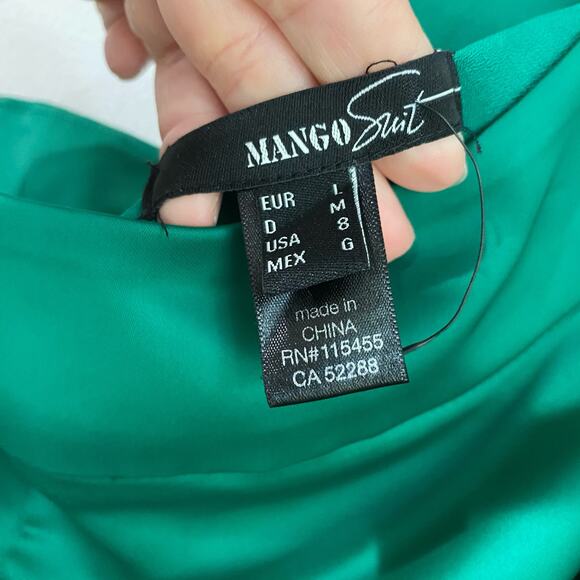 Mango Dark Green One-Shoulder Rose Ruffle Maxi Dress Size 8 - Picture 8 of 10